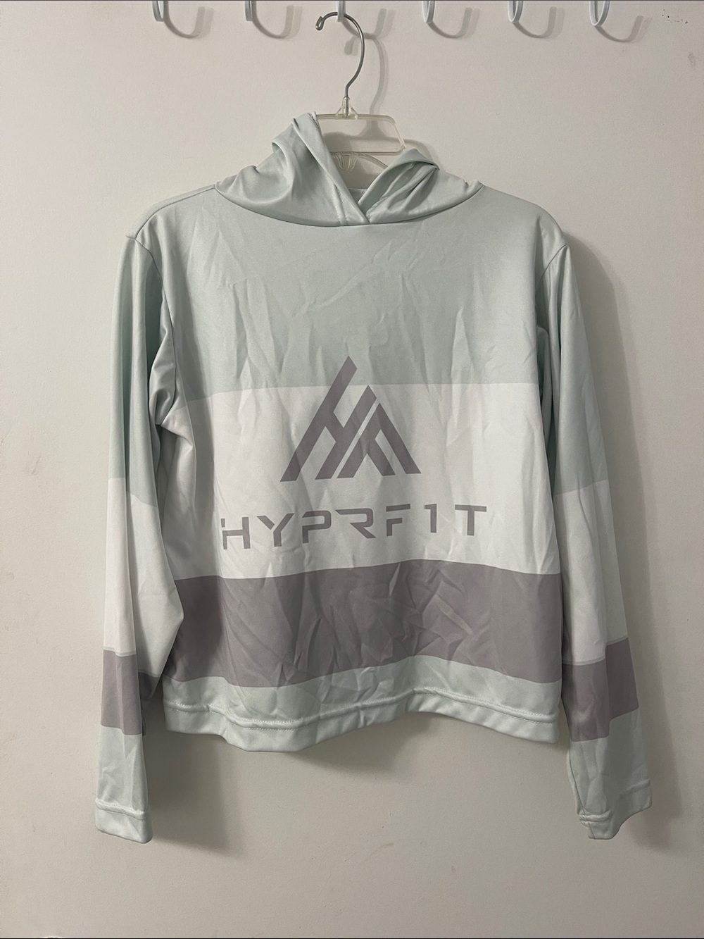 HYPRFIT Women's Hooded Performance Top in Light Mint and Gray